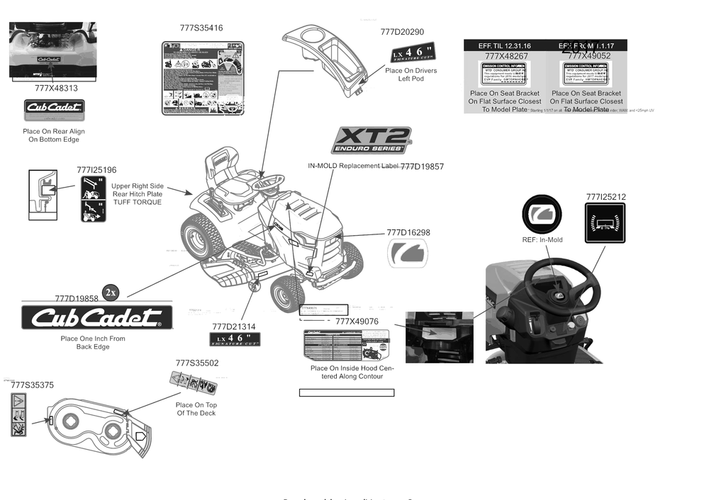 Label Map Diagram and Parts List for XT2-LX46KH (13YQA1CT010)(2017) Cub Cadet Lawn Tractor